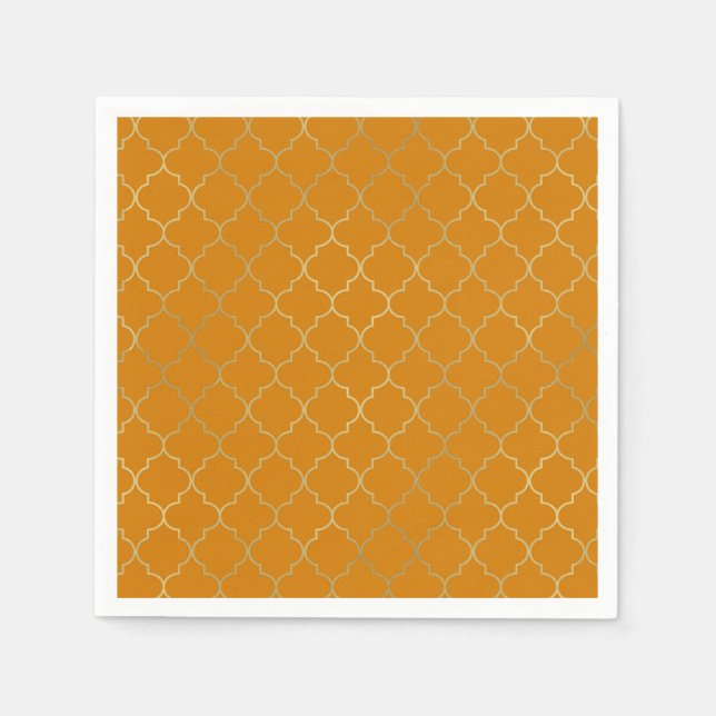 Guardanapo De Papel Partido de Padrão de Quatrefoil Amarelo e Dourado  (Frente)