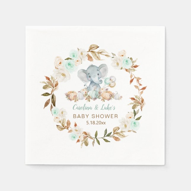 Guardanapo De Papel Partido do Chá de fraldas Elefante de Bompkin Mint (Frente)