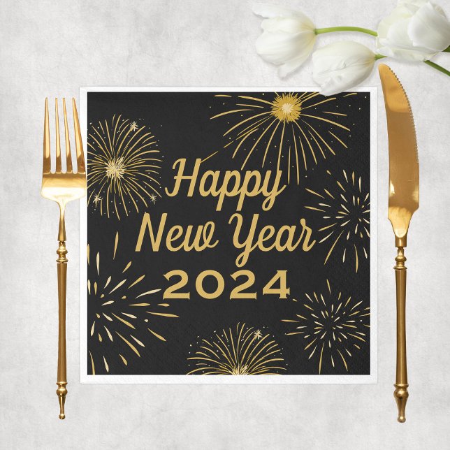 Guardanapo De Papel Partido do Feliz ano novo Elegante Black Dourado 2 (Elegant Black Gold 2025 Happy New Year Party Napkins
)