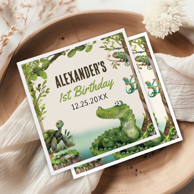 Guardanapo De Papel Partido do primeiro aniversario de Réptil do Swamp (Criador carregado)