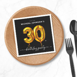 Guardanapo De Papel Partido Dourado do aniversário de 30 anos Negro