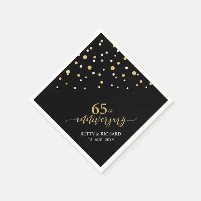 Guardanapo De Papel Partido Dourado e Negro 65º Aniversário Moderno Na (Canto)