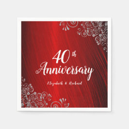 Guardanapo De Papel Partido Elegante Ruby Red Swirl 40º Aniversário