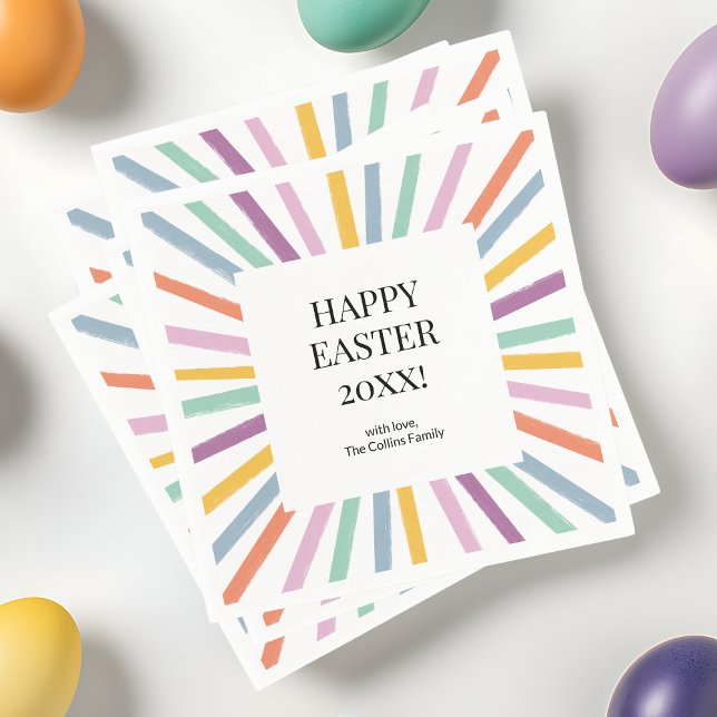 Guardanapo De Papel Partido Felz pascoa Simples Colorido Moderno (Modern Colorful Simple Stiped Happy Easter Party Napkins)