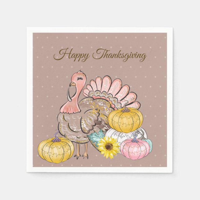 Guardanapo De Papel Partido Jante de Ação de Graças Turquia Pumpkins R (Frente)