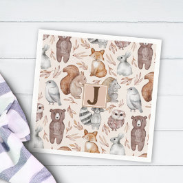 Guardanapo De Papel Partido Monograma dos Animais da Floresta Whimséri