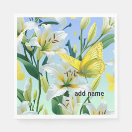 Guardanapo De Papel Partido Napkins White Lily Yellow Butfly