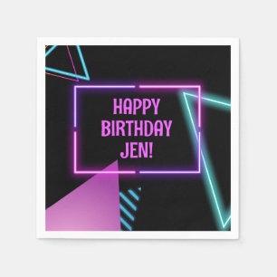 Guardanapo De Papel Partido Neon 80s Editable Napkins 80s