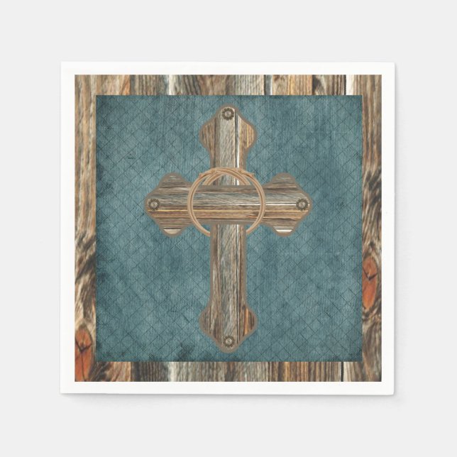 Guardanapo De Papel Partido Ocidental Barnwood Cross Com Ropes Napkins (Frente)