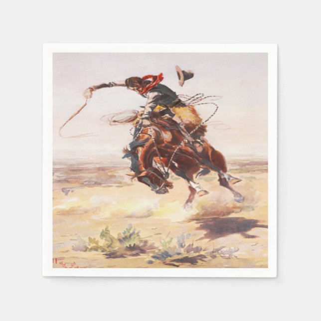 Guardanapo De Papel Partido Ocidental Napkins Cowboy Andando Cavalo de (Frente)