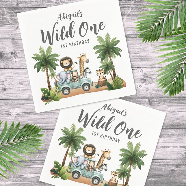 Guardanapo De Papel Partido primeiro aniversario Selvagem Safari (Wild One Jungle Safari 1st Birthday Party Napkins )