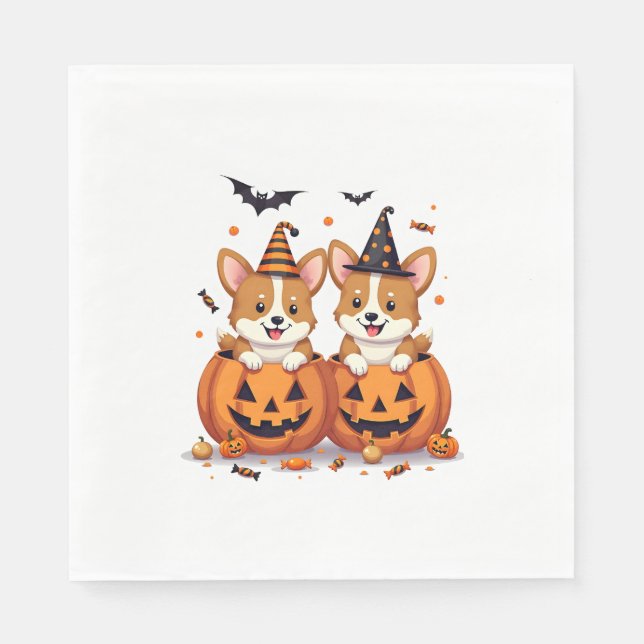 Guardanapo De Papel Partido Pumpkin Corgi (Frente)