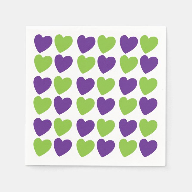 Guardanapo De Papel Partido Purple Green Love Hearts (Frente)
