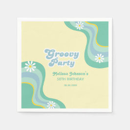 Guardanapo De Papel Partido Retro Groovy Daisies Yellow Birthday