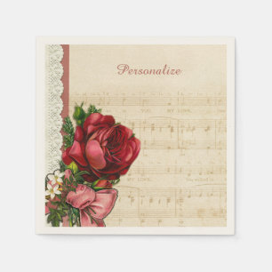 Guardanapo De Papel Partitura Musical Rosas e Renda Personalizar Festa