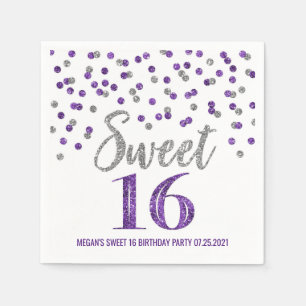 Guardanapo De Papel Parto Roxo Prateado 16 Aniversário