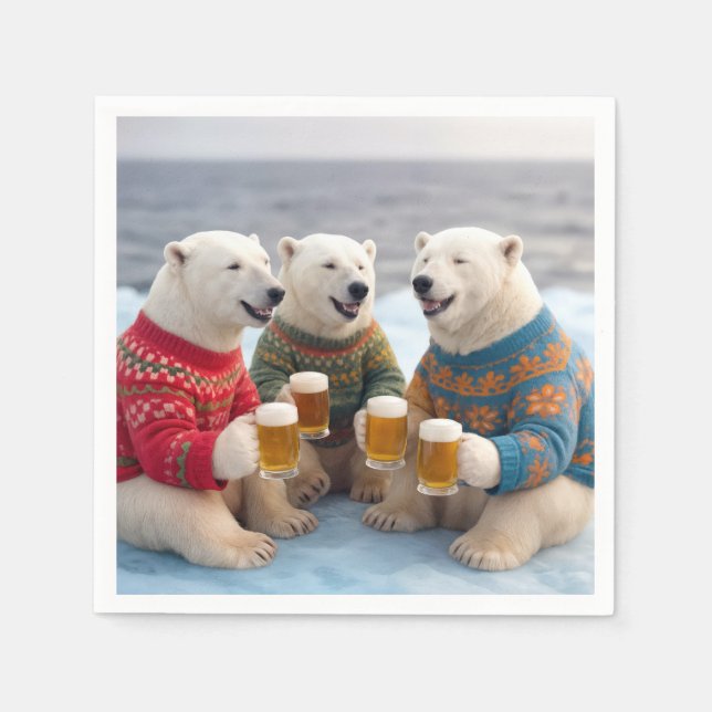 Guardanapo De Papel Party Polar Bears Wearing Christmas Ugly Sweaters (Frente)