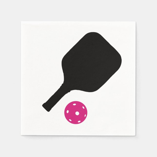 Guardanapo De Papel Pás de picleball e bolas cor-de-rosa (Frente)