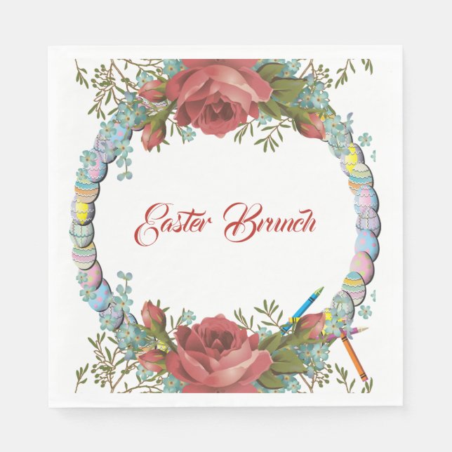 Guardanapo De Papel Páscoa Bruntic Rustic Rosas Egg Wreath Floral (Frente)