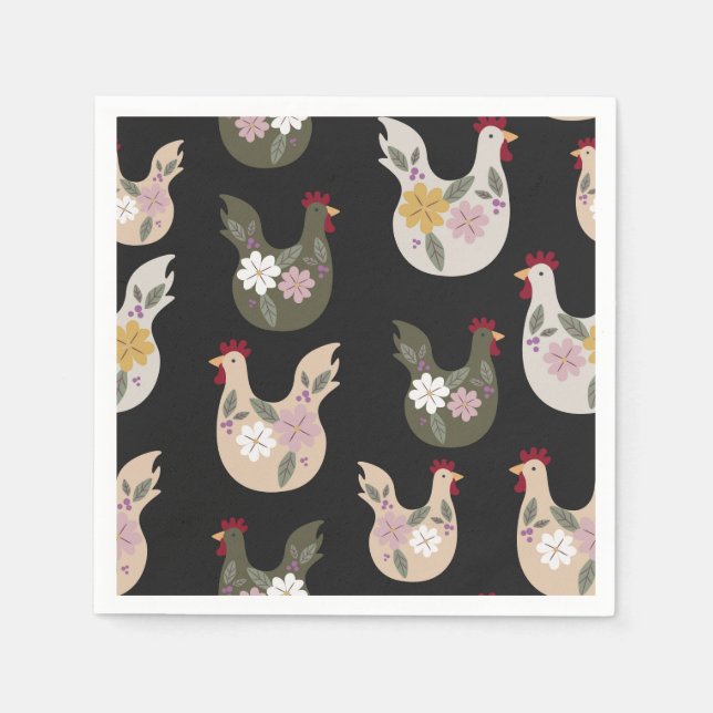 Guardanapo De Papel Páscoa sem costura com frango. (Frente)