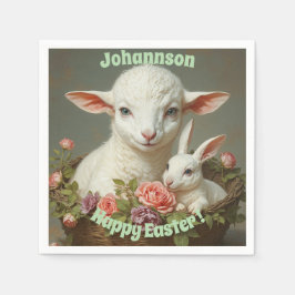 Guardanapo De Papel Páscoa Vintage Personalizar Lamb & Bunny