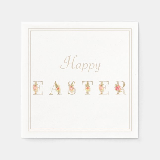 Guardanapo De Papel Páscoas Florais, rosa e bronzeada, Napkins (Frente)