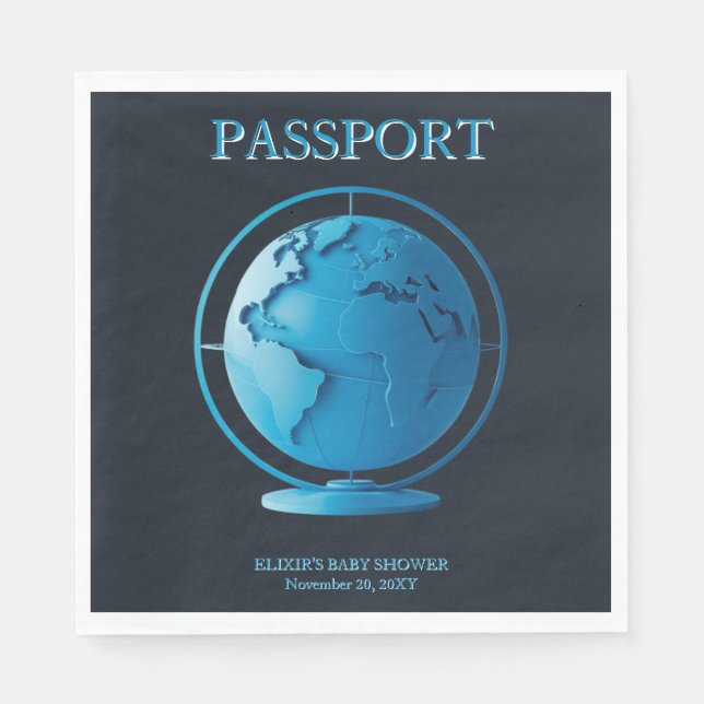 Guardanapo De Papel Passaporte do Globo Azul Chuveiro de Bebê Viagem (Frente)