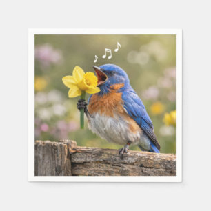 Guardanapo De Papel Pássaro Azul Cantando Dentro de um Narciso Amarelo