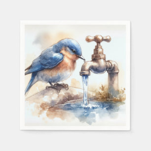 Guardanapo De Papel Pássaro Bluebird com água corrente saindo de uma t