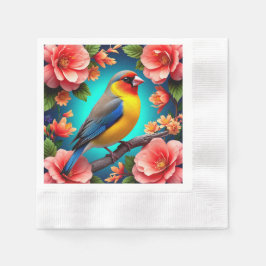 Guardanapo De Papel Pássaro Cantador Empoleirado Entre Flores Brilhant