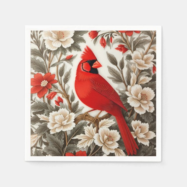Guardanapo De Papel Pássaro Cardinal do Norte Floral Bonito (Frente)
