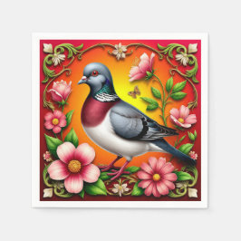 Guardanapo De Papel Pássaro Colorido Empoleirado Entre Flores Vibrante