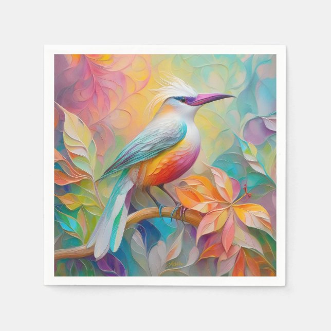 Guardanapo De Papel Pássaro da fantasia vermelho-rosa-bico (Frente)