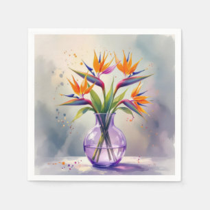 Guardanapo De Papel Pássaro do Buquê da Flor do Paraíso na Aquarela