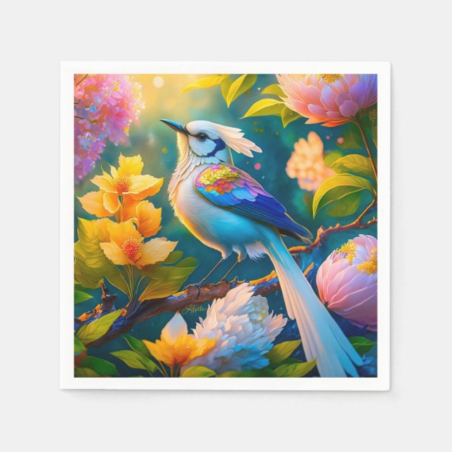 Guardanapo De Papel Pássaro Fantasia Jay Asa Arco-íris (Frente)