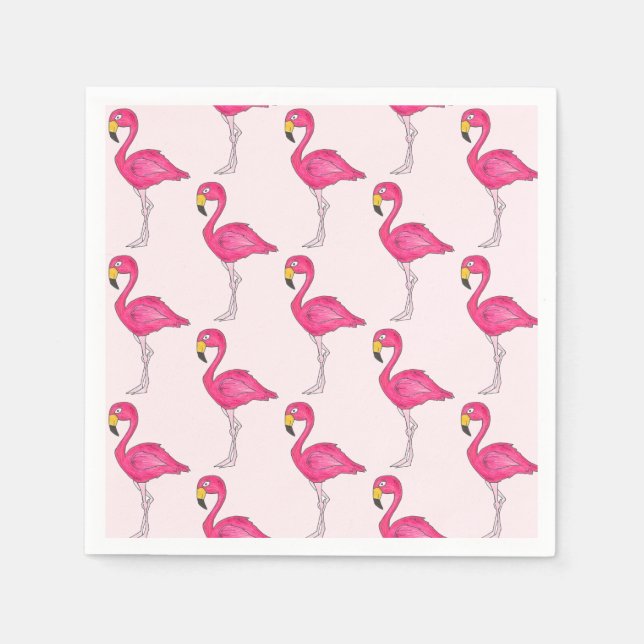 Guardanapo De Papel Pássaro Flamingo, Rosa Tropical, Napkins (Frente)