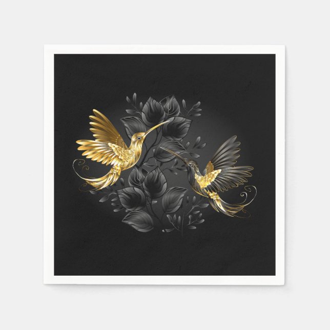Guardanapo De Papel Pássaro Humino Negro e Dourado (Frente)