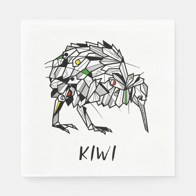 Guardanapo De Papel Pássaro kiwi preto e branco (Frente)