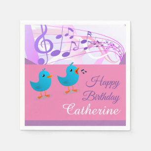 Guardanapo De Papel Pássaros Cantando Música Feliz Aniversário Nota En