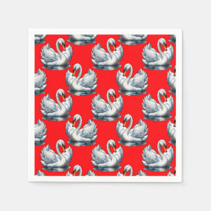 Guardanapo De Papel Pássaros Cisnes - Padrão Design em Vermelho