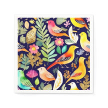 Pássaros coloridos padrão floral decor azul