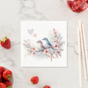 Guardanapo De Papel Pássaros de Amor Romântico Ramo de Flor de Cerejei