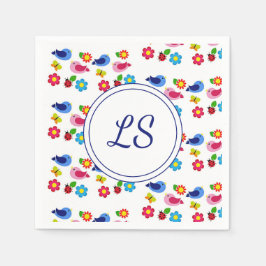 Guardanapo De Papel Pássaros e flores, primavera, brancos