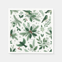 Guardanapo De Papel Pássaros e Galhos Verde Esmeralda de Natal