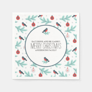 Guardanapo De Papel Pássaros e ornamentos Padrão de Natal Colorido