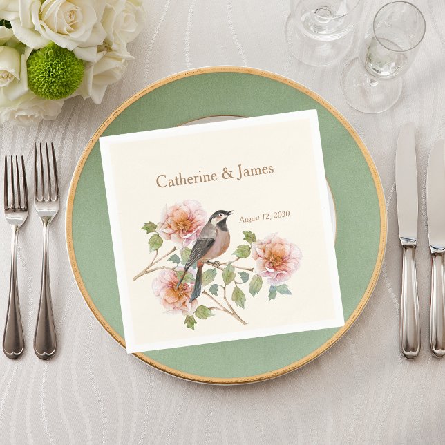 Guardanapo De Papel Pássaros em Flores Casamento (Criador carregado)