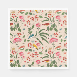 Guardanapo De Papel Pássaros Florais De Mão Abelhas Padrão Botânico
