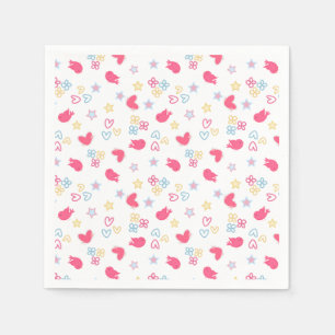 Guardanapo De Papel Pássaros Rosa e Corações de Amor