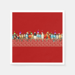 Guardanapo De Papel Pássaros Vestindo Papai Noel Sentados em uma Perca