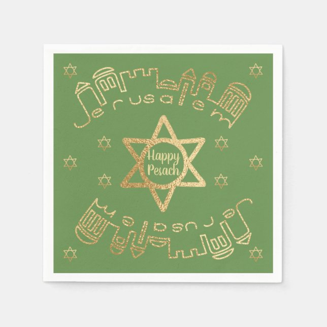 Guardanapo De Papel Passover Cocktail Napkins Padrão "Jerusalém Dourad (Frente)